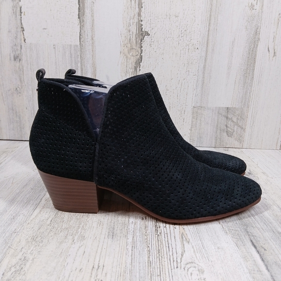 Sam Edelman Paula Ankle Boots Perforated Suede Blk Stacked Heel # 546 - Picture 6 of 12